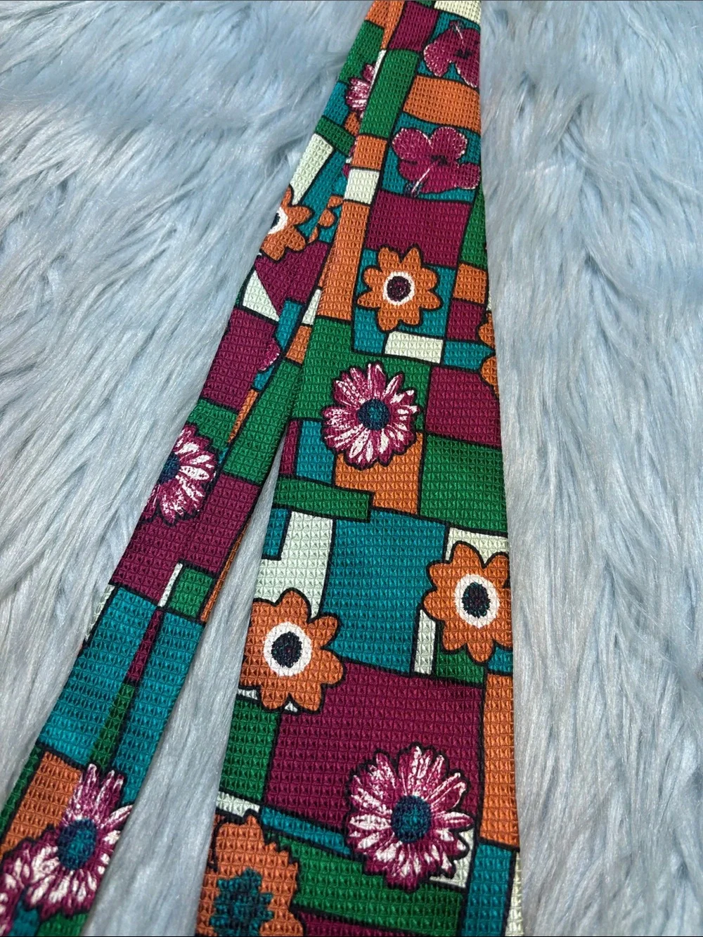 Franco Fossi Colorful Geometric Floral Silk Tie - Teal, Orange & Purple